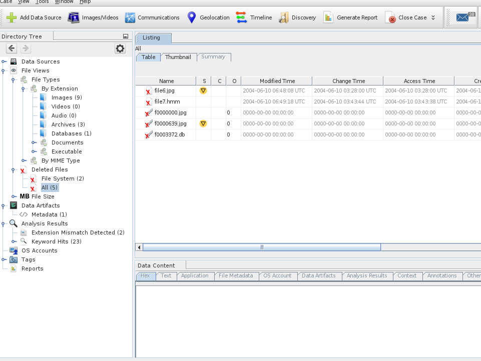 Screenshot of recovered files